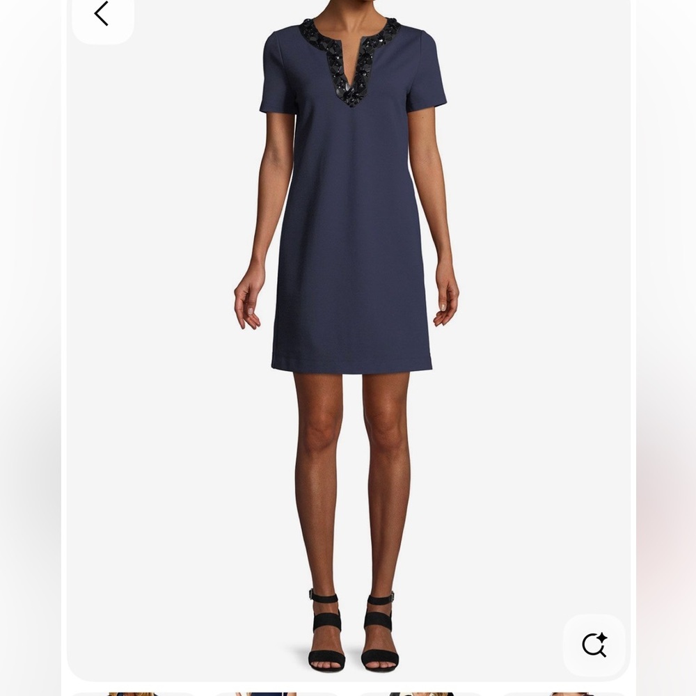 Tory Burch Navy Mini Dress with Embellished Neckline